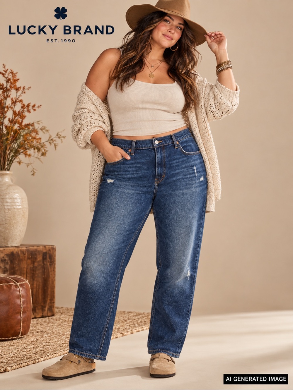 Lucky Brand Boy Mid Rise Relaxed Straight Jeans Dark Wash 18/34R